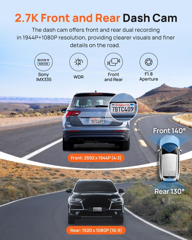 Dash Cam 70mai A500S 2.7K UHD frontal e traseira com WiFi GPS 2